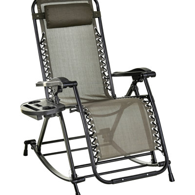 Gray Gravity Lounge - Foldable Outdoor Rocking Chair With Bungee Comfort And Phone Pocket Recliner Cup Holder &