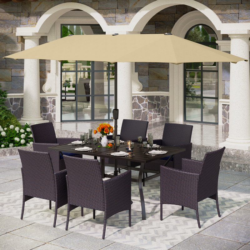 6 - Person Patio Dining Set with Rectangular Table , Cushions Included