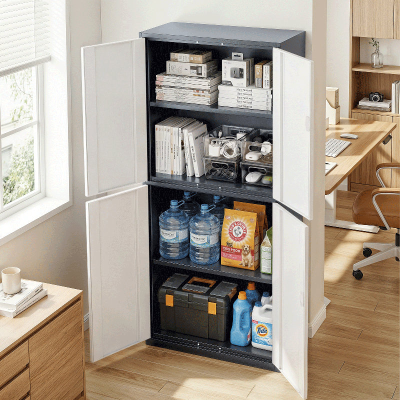 71" Metal Storage Cabinet, Garage Storage Organizer with Locking Doors and Adjustable Shelves for Workshop Office, Gray/White