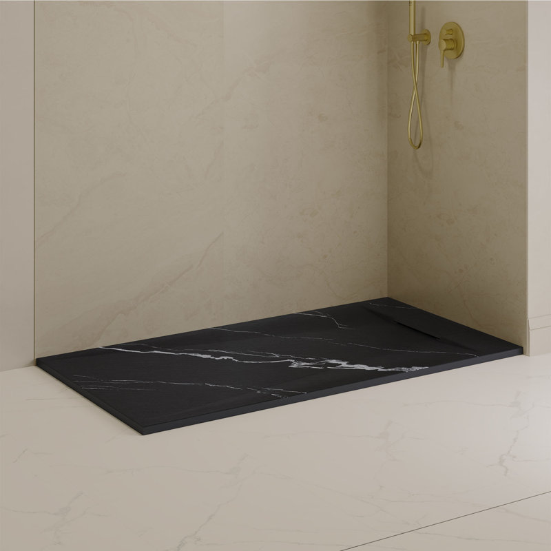 Receveur de douche rectangulaire extra-plat Lenora 152,4 cm x 81,3 cm avec bonde latérale dissimulée, noir Carrara