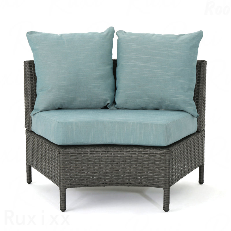 1-Piece All-Weather PE Wicker Outdoor Corner Chair with Waterproof Cushions, Gray
