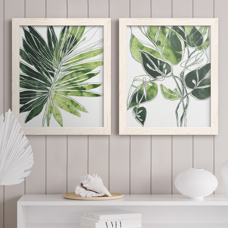 Expressive Palm I - ensemble de 2 peintures sur toile encadrées, H 24 po x l 36 po x P 1,5 po, Blanc