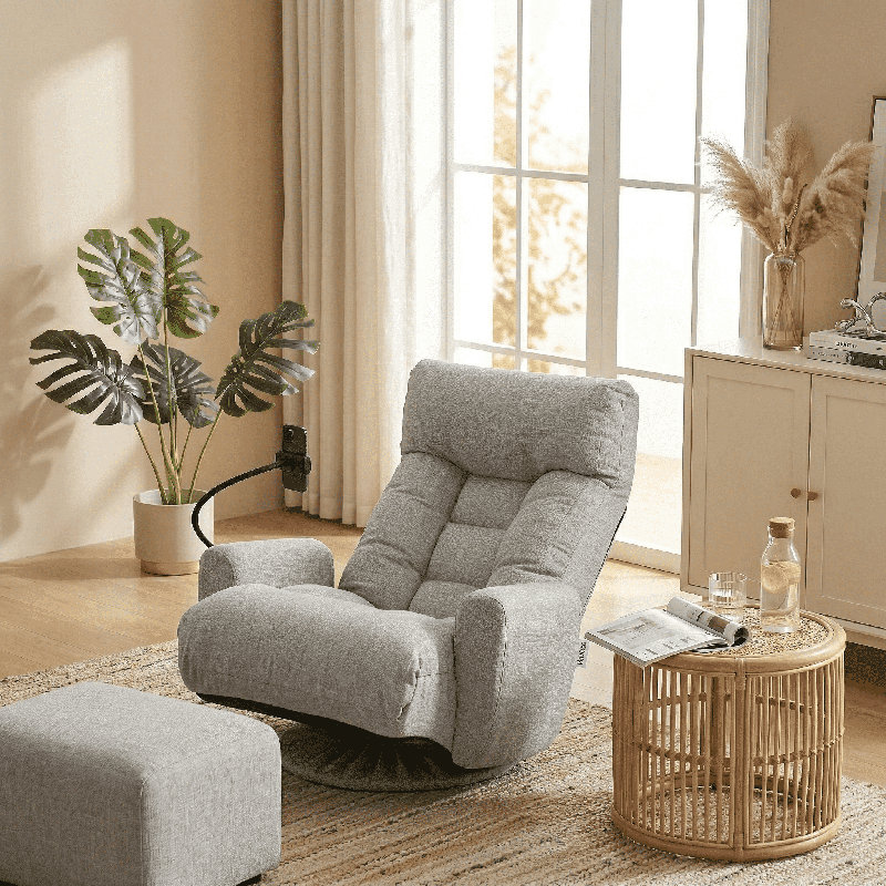 Fauteuil pivotant moderne en sherpa avec fauteuil inclinable et confortable pour le salon, Gris