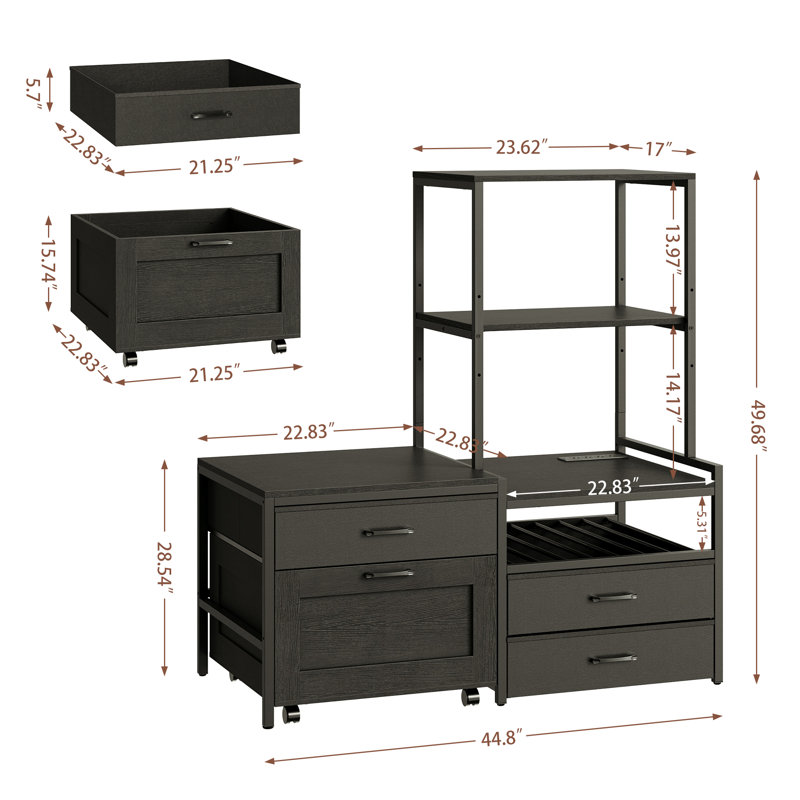 Mini Fridge Stand with Wine Rack, Kitchen Bakers Rack with Power Outlet, Microwave Oven Stand, Coffee Bar, Black