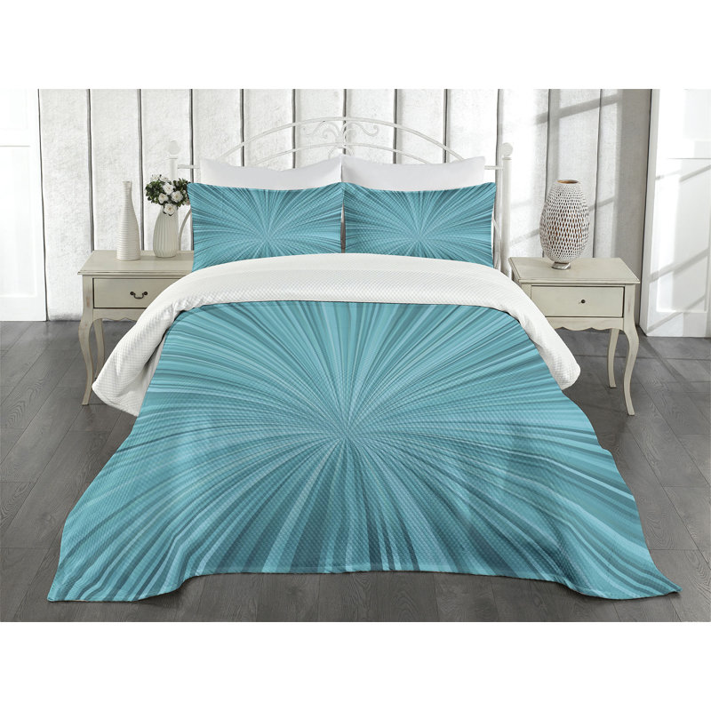 King Size White and Teal Quilted Bedspread Set