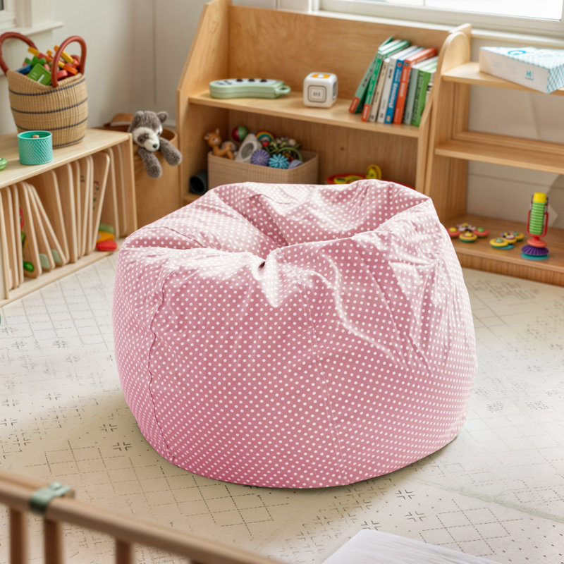 Fauteuil à billes en coton Classic, Sergé de coton rose clair / blanc, Petit