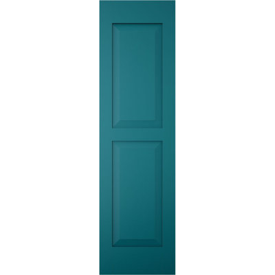 Volets extérieurs Americraft à deux panneaux surélevés égaux en bois véritable (par paire), 18 po L x 82 po H, avec capuchons de volets en aluminium, Antigua