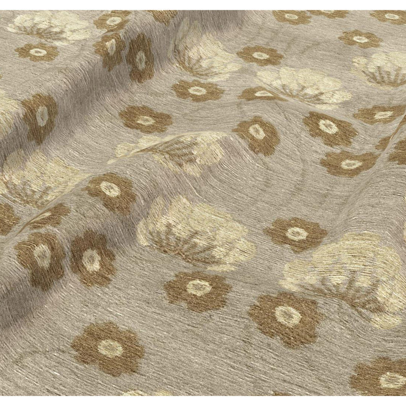 Floral Area Rug in Light Gray/Beige/Brown, Rectangle 6' x 9'
