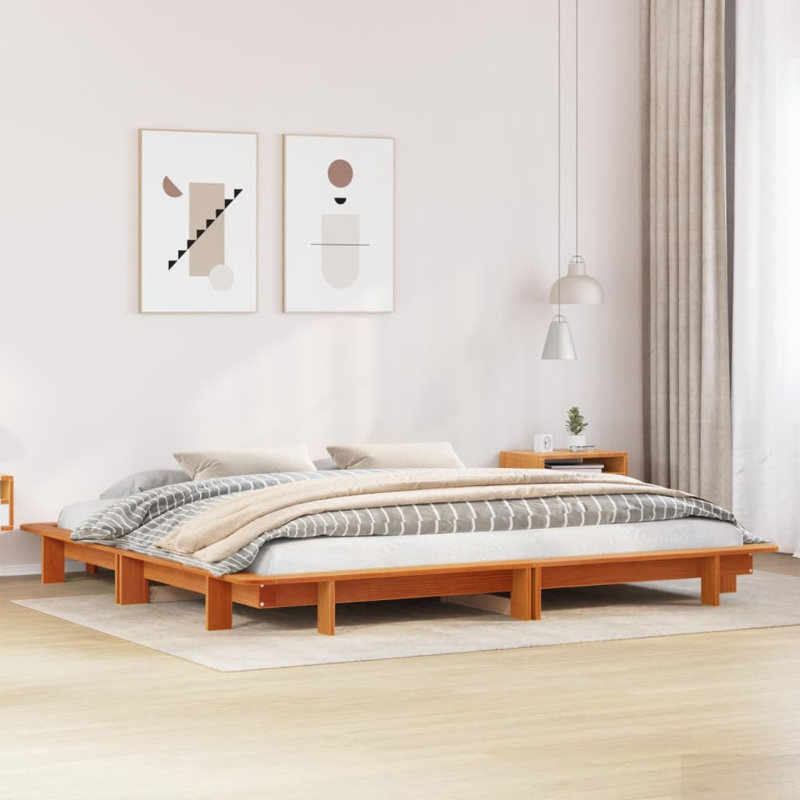 Bed Frame Without Mattress Solid Wood Pine, Wax Brown, European Kingsize (160 x 200 cm)