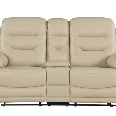 Global United Leather Air Upholstered Reclining Console Loveseat With Fiber Back, Offering Comfort And Modern Design For Your Living Room