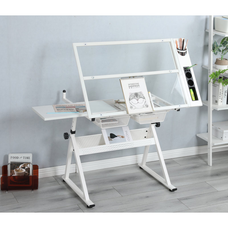 38.5"X 23.6" Tempered Glass Drafting Table, White