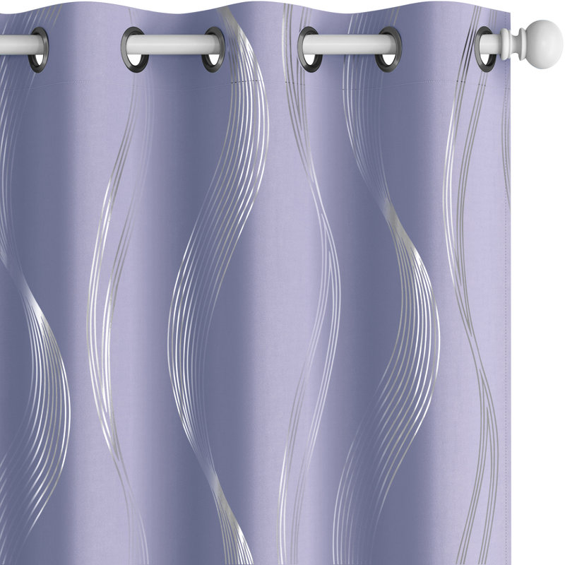 Spurgh Sliver Wave Foil Print Blackout Thermal Grommet Curtain Panels (Set of 2), 52" W x 84" L, Light Purple