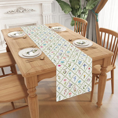 Chemin de table - multicolore, tulipes à l'aquarelle, lin, décoration de table de printemps