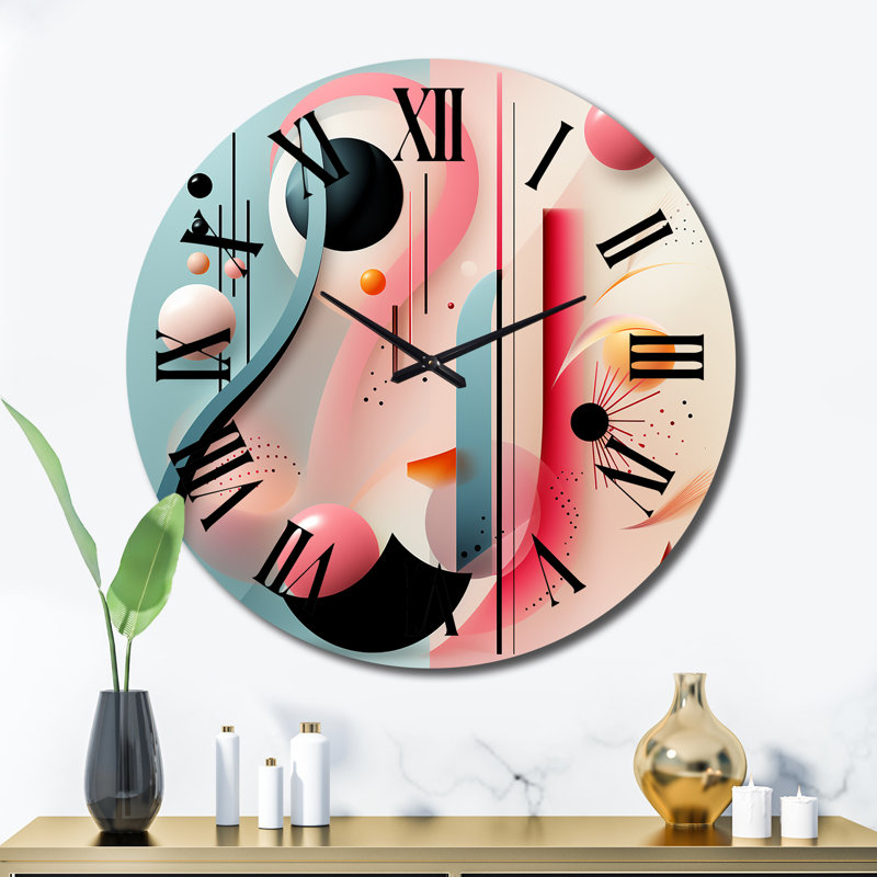 Horloge murale Fleurs de rythme en rose et bleu I, Très grand