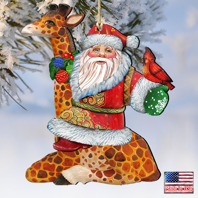 Ornement en bois suspendu père noël décoratif giraffe