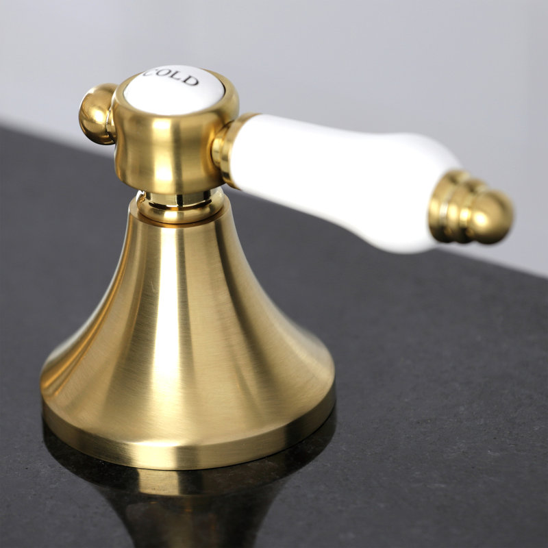 Kingston Brass Bel-Air Two-Handle 3-Hole Deck Mount Widespread Bathroom Faucet with Brass Pop-Up Drain, Satin Brass