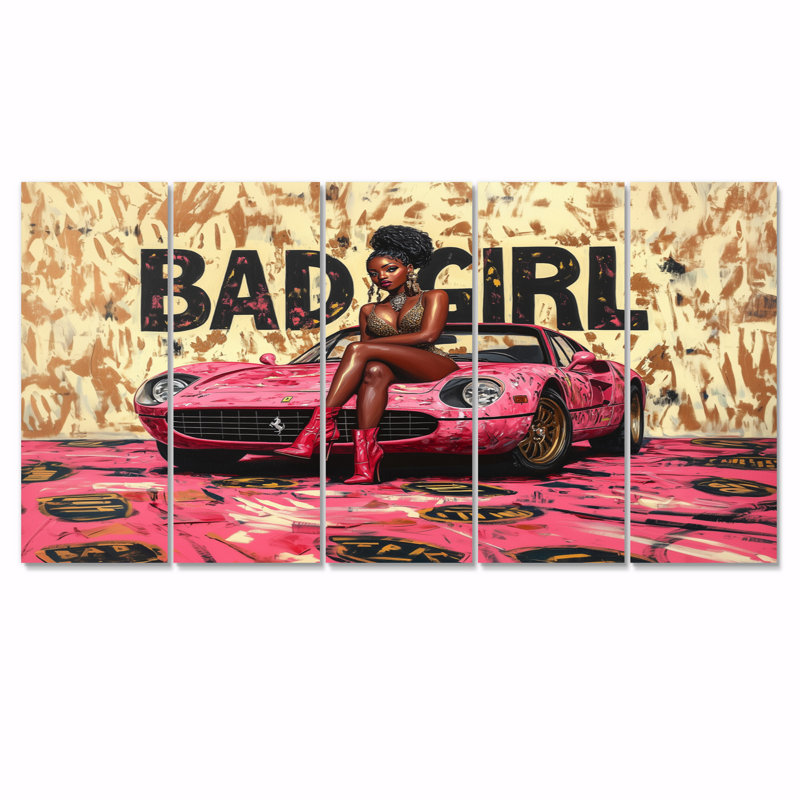 Bad Girl On Exotic Car - Fashion Girl Power Wall Decor, ensemble, H 32 po x l 80 po