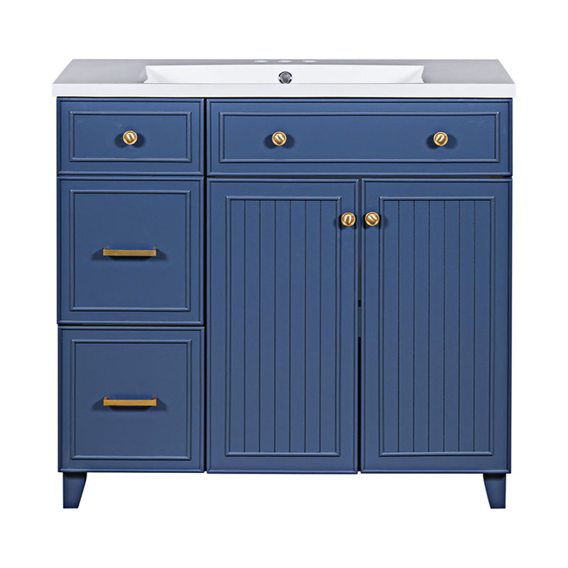 Meuble-lavabo moderne avec lavabo en résine, Bleu marine