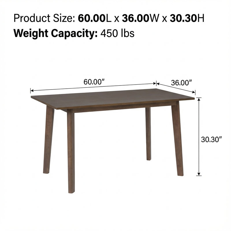 Table de salle à manger moderne en bois massif avec un design campagnard minimaliste, Walnut