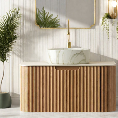 Modern Bathroom Vanities With Floating Curved Cabinet And Round Sink