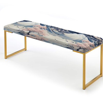 Blue And Pink Zen Japanese Landscape - Japanese Upholstered Gold Bench