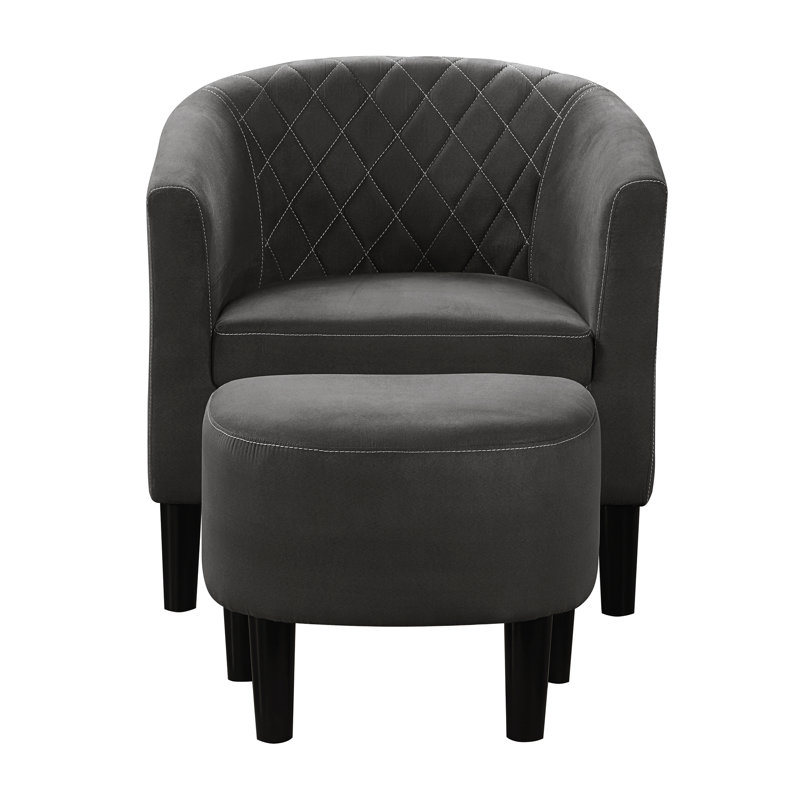 Fauteuil demi-tonneau avec repose-pieds Aricely, Microfibre gris foncé