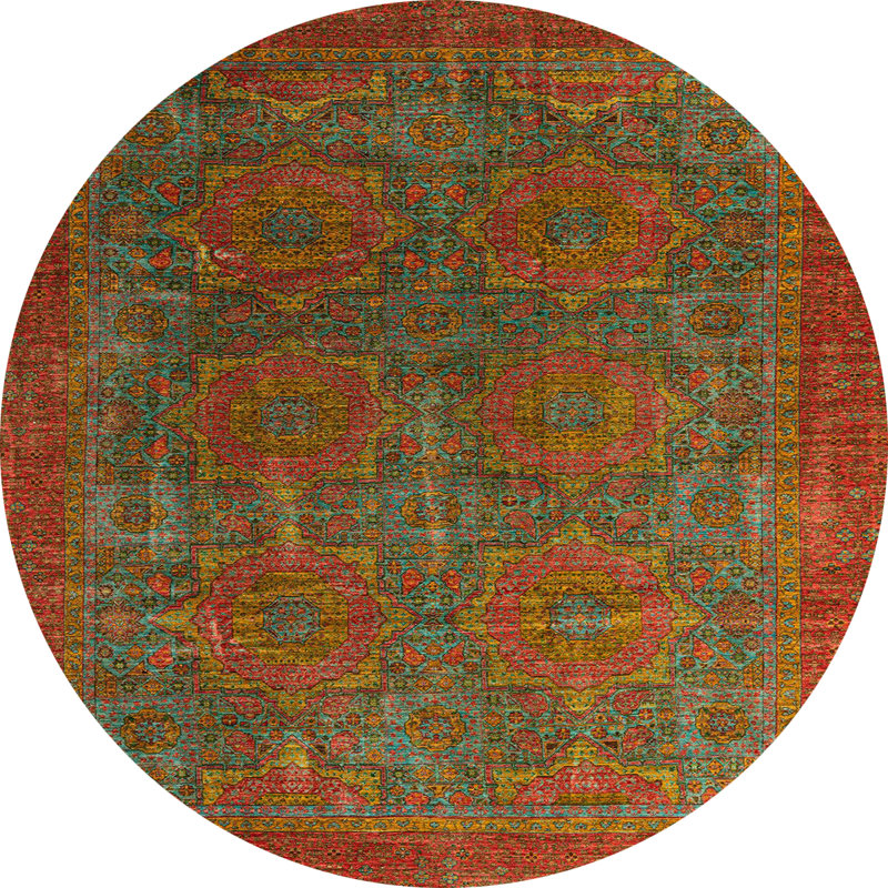Tapis brun / vert Southwestern, Rond 7 pi