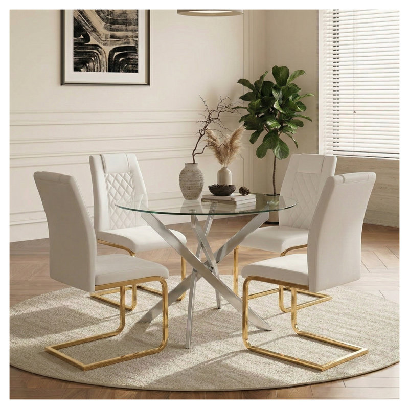 Ensemble de table de salle à manger 35,5 po avec 4 chaises en cuir et base en métal