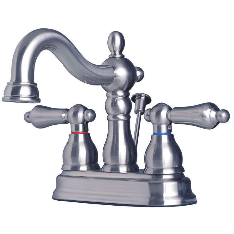 Two Handle Centerset Lavatory Faucet with Drain Assembly, Brushed nickel