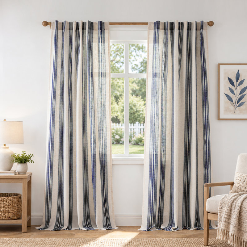 Rideaux semi-transparents avec passe-tringle Chris, L 52 po x L 84 po, Marine