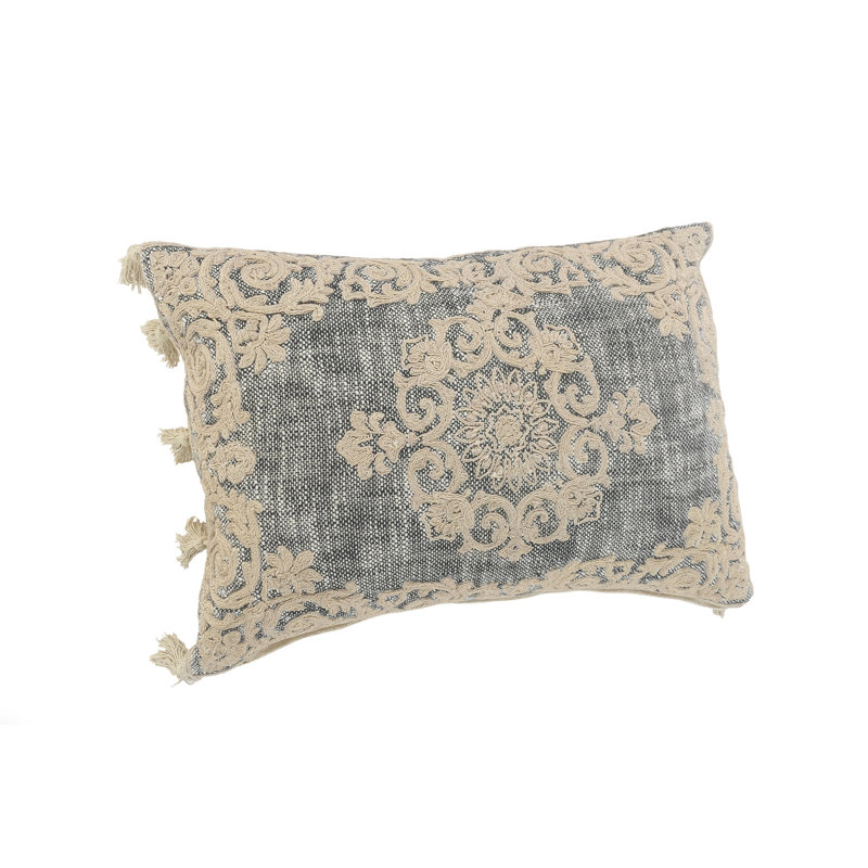 Housse de coussin en coton à motif de damas fait à la main, Housse de coussin et insert