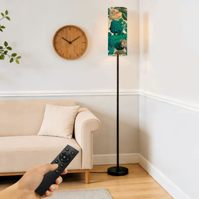  68.5" Standing Floor Lamp Elegant Vintage Jungle Wildlife Emerald Botanicals Dimmable Metal Pole Lamp with Linen Lampshade LED Bulb Included