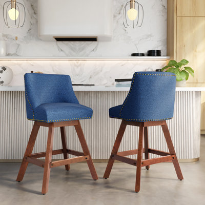 Upholstered Counter Height Swivel Bar Stools Thick Padded (Set of 2)