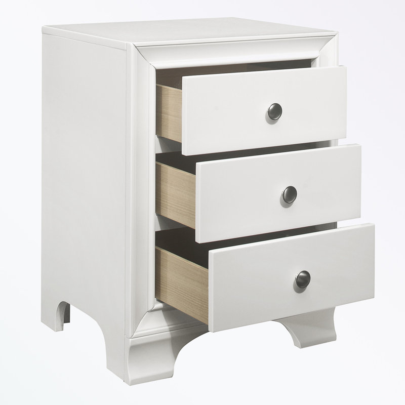 Table de chevet avec 3 tiroirs et 2 ports USB, Blanc