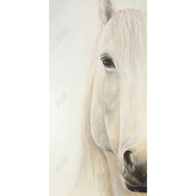 Half Portrait of a Smiling Horse - Beige Canvas Home Decor