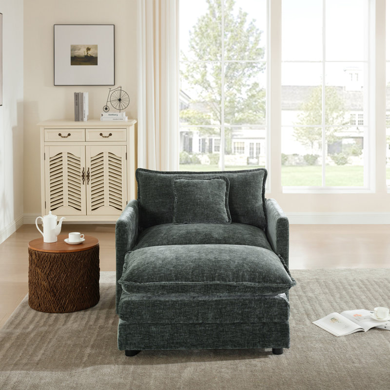 Living Room Set, Chenille Sofa With Ottoman,  For Living Room, Gray Chenille