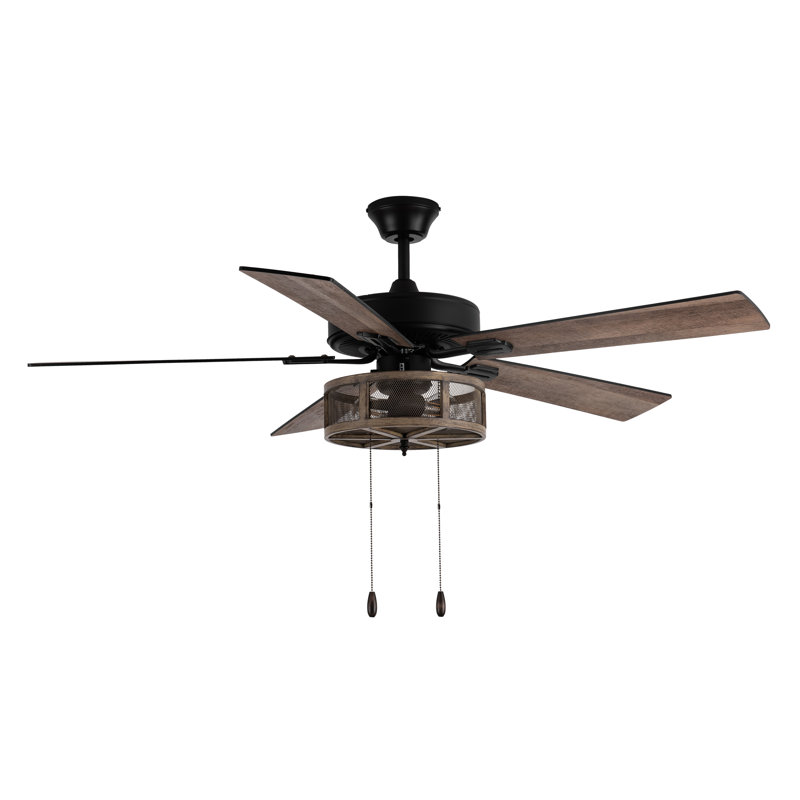 52" Milly 5-Blade Woodgrain Caged Farmhouse Ceiling Fan, Pull Chain