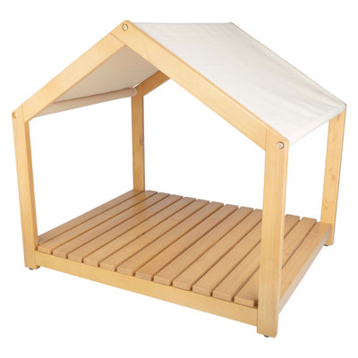 Niche pour chien PETMAKER en bois massif - Niche d'intérieur 76 x 61 cm avec coussin moelleux et toit en coton blanc ajustable pour chiens de petite et moyenne taille