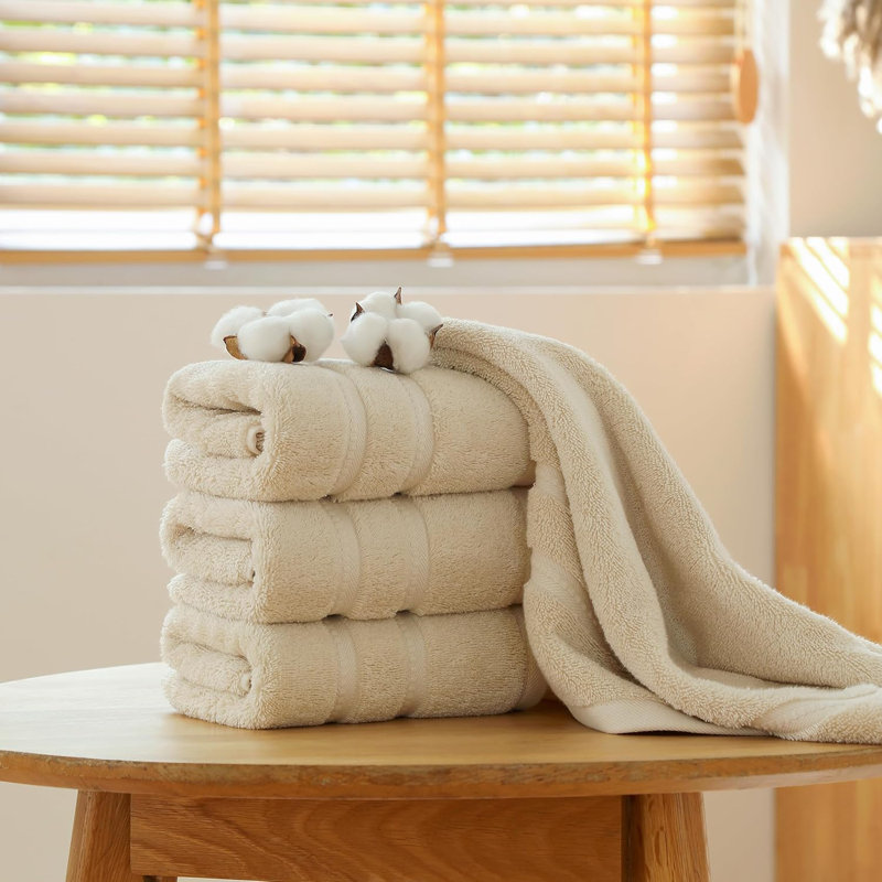 4 serviettes essuie-mains de qualité supérieure 16 "X 28", 600 g / m², 100% coton filé à l'anneau, Beige