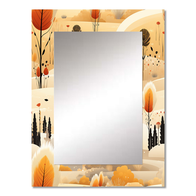 Thurmont Beige Meadow Flowers Boho Pattern - Floral Large Mirror, Cottage Unique Wall Mirror Decor, Printed Metal Art