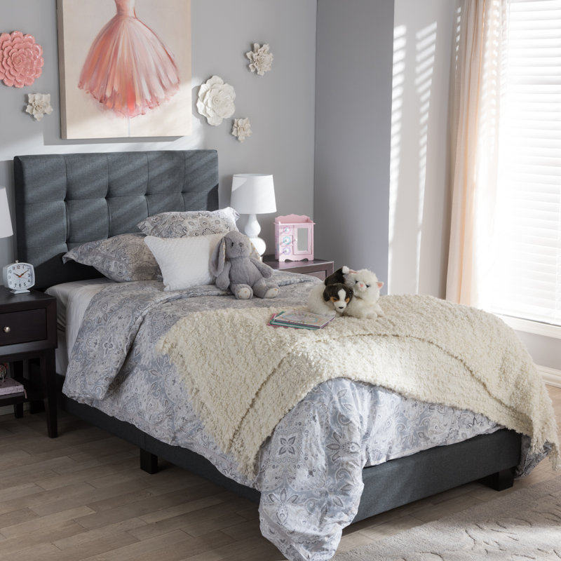 Upholstered Platform Bed, Charcoal Gray