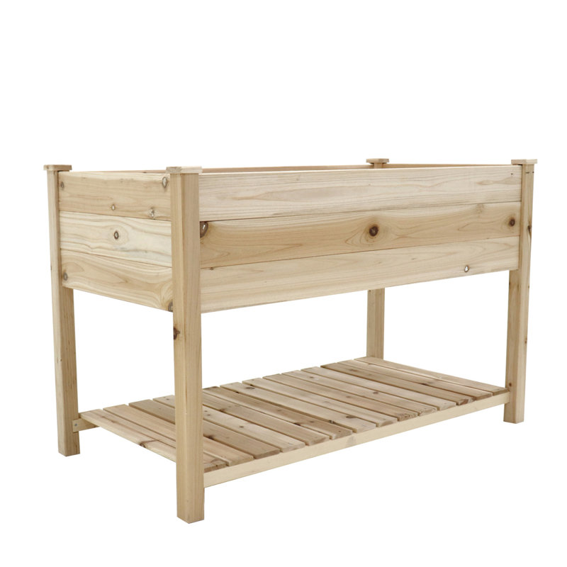 Lit surélevé en bois massif avec pieds et tablette pour fleurs, cour arrière, patio, balcon 48,5 x 30 x 24,4 po