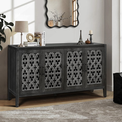 Hollow Four Door Antique Cabinet, American Country Style, Suitable for Living Room