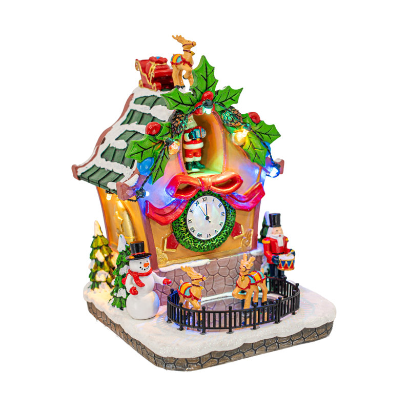 Horloge coucou des Fêtes, village animé de Noël