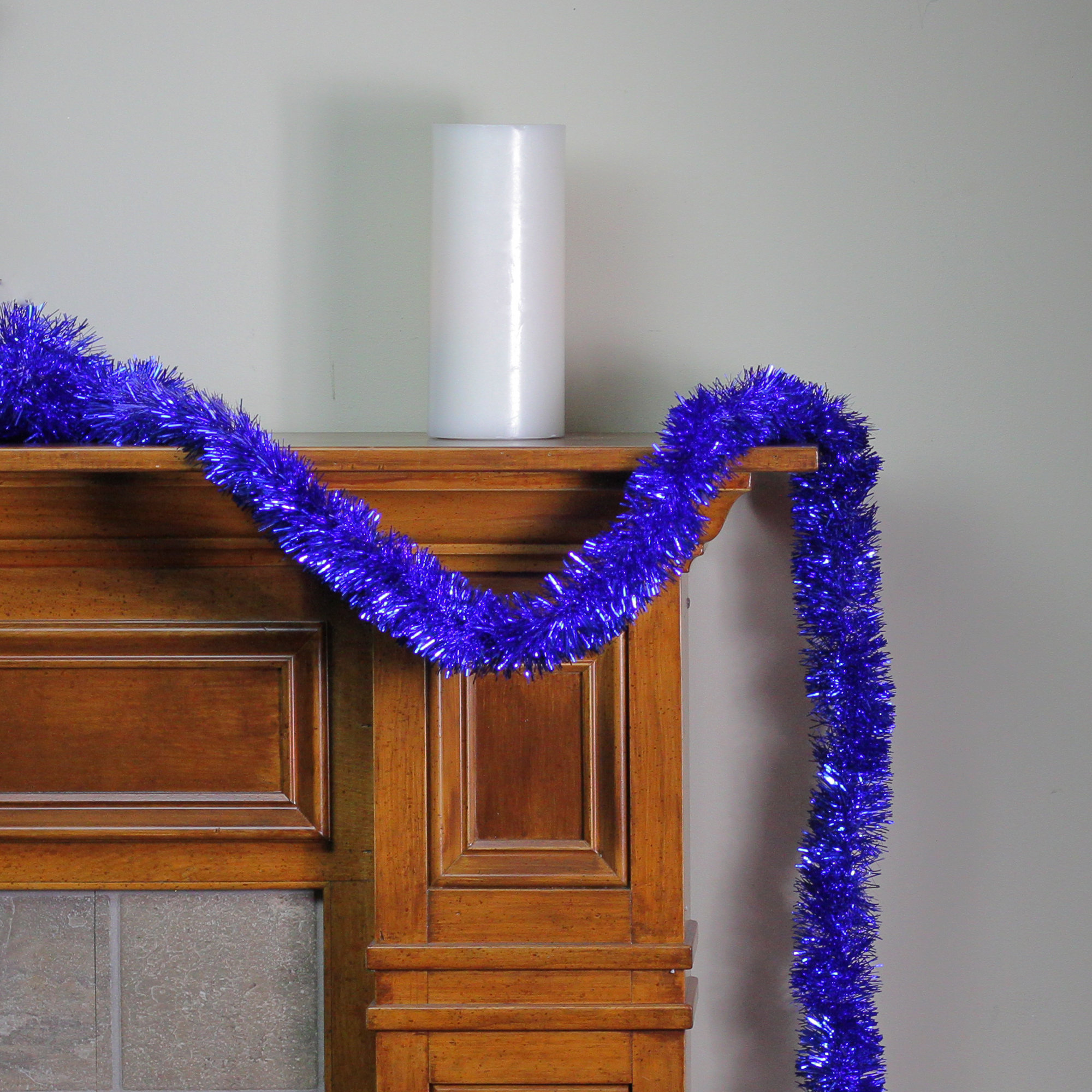 12ft Snowblush Artificial Tinsel Christmas Garland - Unlit, Blue