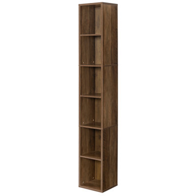 Bibliothèque étroite à 6 niveaux avec rangement pour cubes en bois