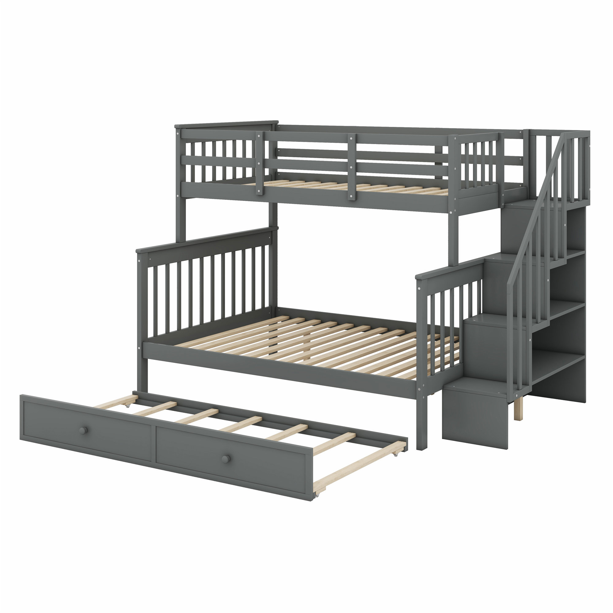 Harriet Bee Bunk Bed With Trundle Bed,Storage And Guard Rail - Wayfair ...