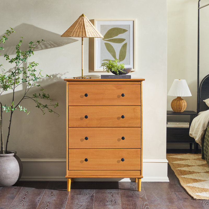 Haney Solid Wood 4-Drawer Dresser, Caramel