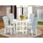 L'ensemble de mobilier de salle à manger 5 pièces comprend une table ronde avec Dropleaf et des tablettes et 4 chaises Parson en tissu bleu bébé, lin blanc-587724166-655264218-655264219