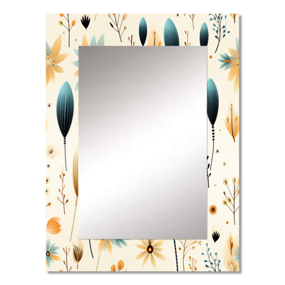 Vicini Earthy Elegance Boho Pattern - Floral Unique Wall Mirror Decor, Floral Large Mirror, Printed Metal Art